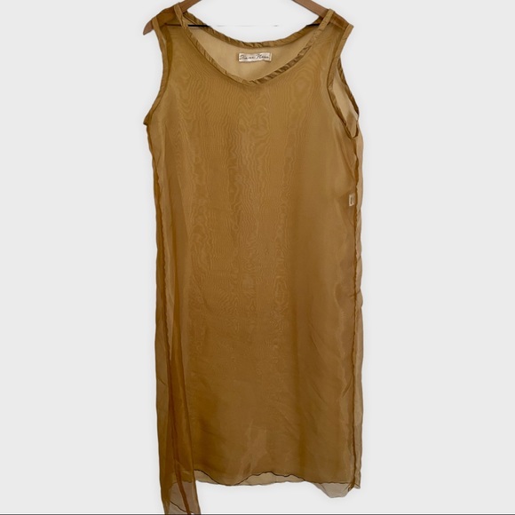 Diane Ness Gold Sheer Flowy Oversized Sleeveless Silk Dress One Size - Picture 1 of 7